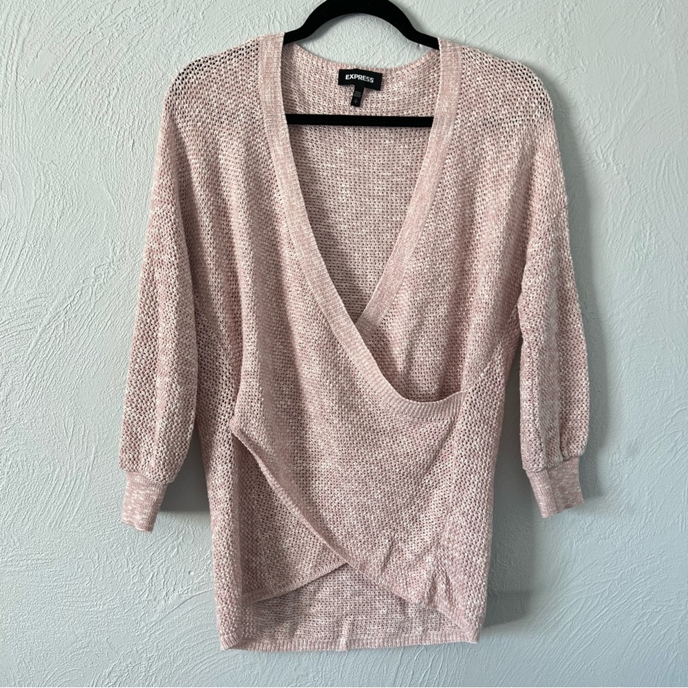 Express Pink Knit Wrap Sweater